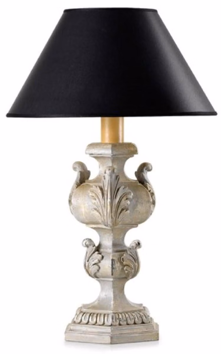 Casa Padrino lampada da tavolo barocca grigio antico / nero Ø 18 x H. 46,5 cm - Magnifica lampada da scrivania in stile barocco con paralume rotondo - Qualità lussuosa -  Italy