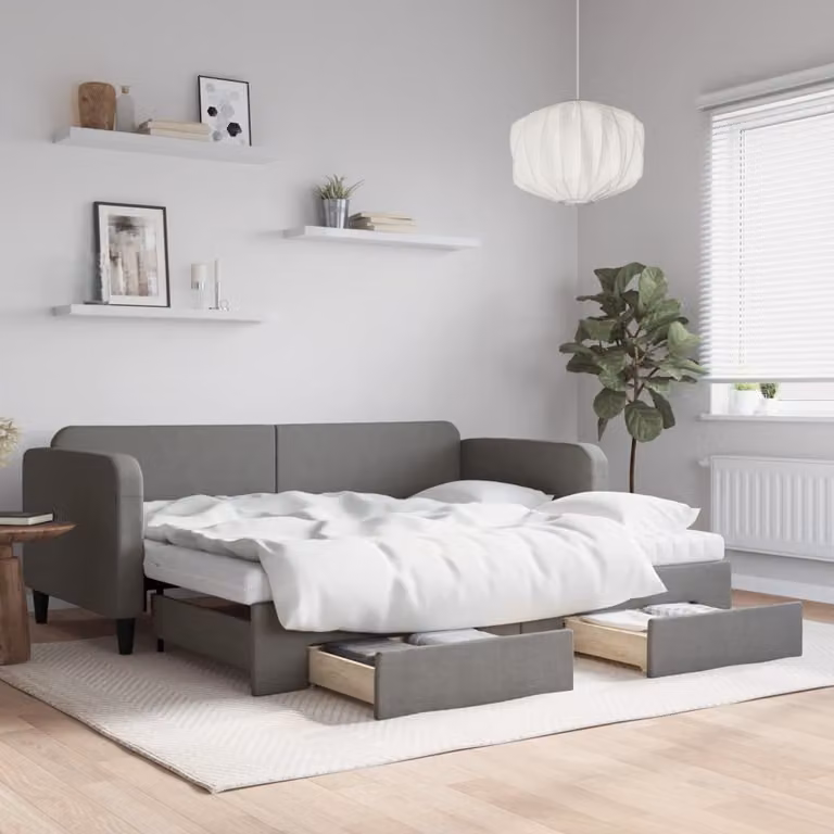 Maison Exclusive - Divano letto estraibile con cassetti, grigio scuro, 90x190 cm, tessuto
