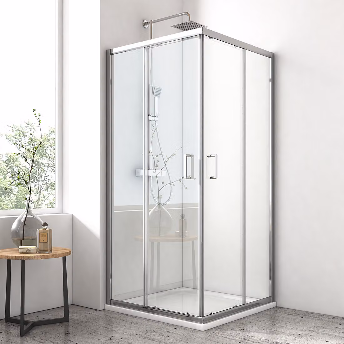 Cabina doccia EMKE 80x80x195 cm ingresso angolare porta scorrevole vetro di sicurezza ESG da 5 mm con rivestimento nano doppie rotelle e sgancio rapido doccia angolare porta doccia