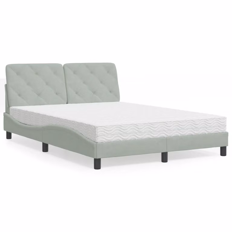 Letto con Materasso vidaXL in Velluto Grigio Chiaro e Bianco, L/P/H: 140 x 190 x 145 cm