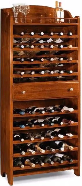 Porta bottiglie con cassetto centrale in legno Mobili 2G colore noce L: 70 cm, P: 30 cm, H: 174 cm