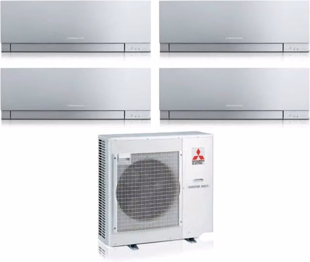Climatizzatore Condizionatore Mitsubishi Electric Quadri Split Inverter Serie Kirigamine Zen Silver MSZ-EF 7+7+7+9 con MXZ-4F72VF R-32 Wi-Fi Integrato Colore Argento
