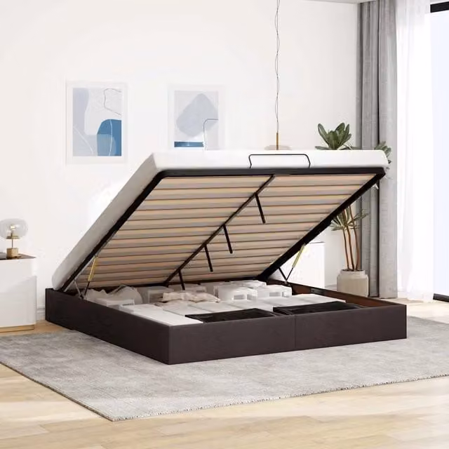 Struttura Letto con Contenitore a Sollevamento vidaXL in Tessuto, L 200 x P 200 x H 33,5 cm, Grigio e Marrone
