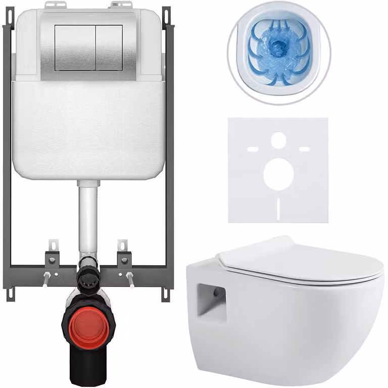 Set completo per WC a pavimento Dure - bianco lucido - pulsante Prime/Maxio, argento - da incasso - 51x35 cm