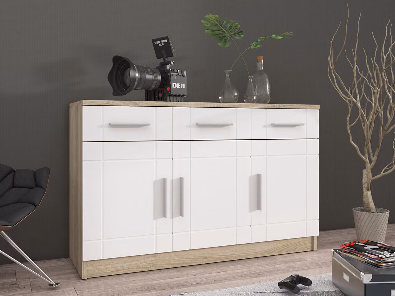 Cassettiera combinata KILEEN - rovere sonoma / bianco