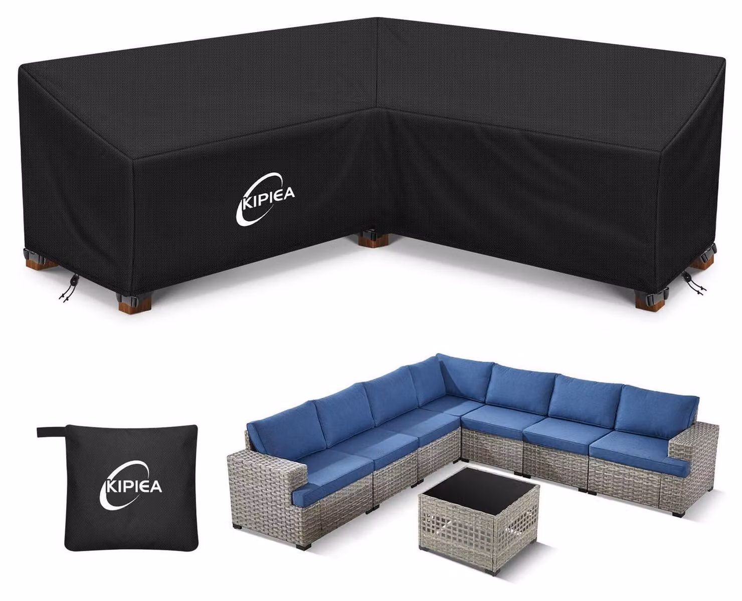Copertura per mobili da esterno a forma di L, dimensioni 305x305x85 cm, tessuto Oxford 500D, resistente ai raggi UV, antivento e impermeabile