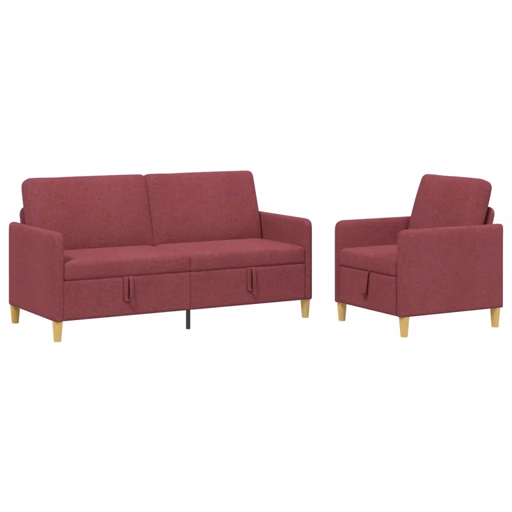 Set di divani moderni vidaXL con contenitore, composto da divano a 3 posti, divano a 2 posti e poltrona, rivestimento in tessuto rosso e marrone con seduta sollevabile – 2