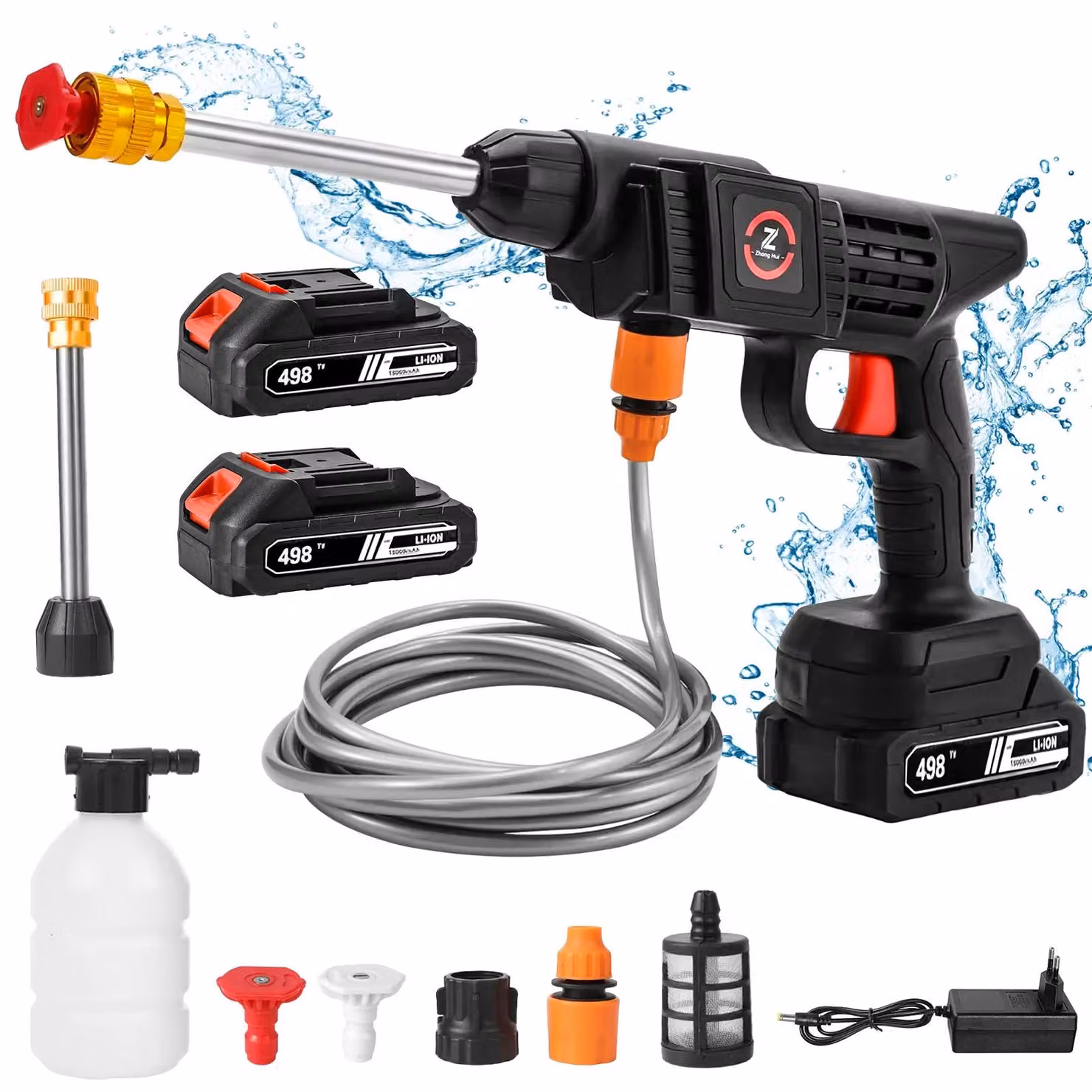Idropulitrice a batteria - Pistola a spruzzo - 200 W - 50 bar - 18 V - 2 batterie - Adatta per auto e giardino