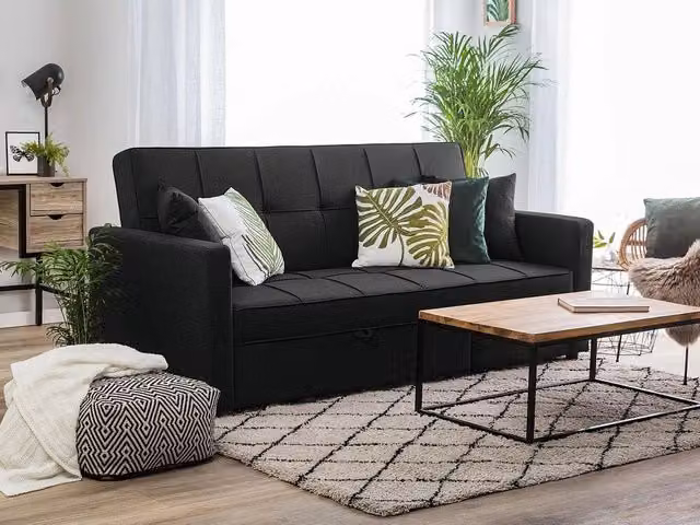 Divano Letto Moderno Beliani Nero con Funzione Sonno, Poggiatesta Regolabile e Cuscini Inclusi per il tuo Soggiorno – 1