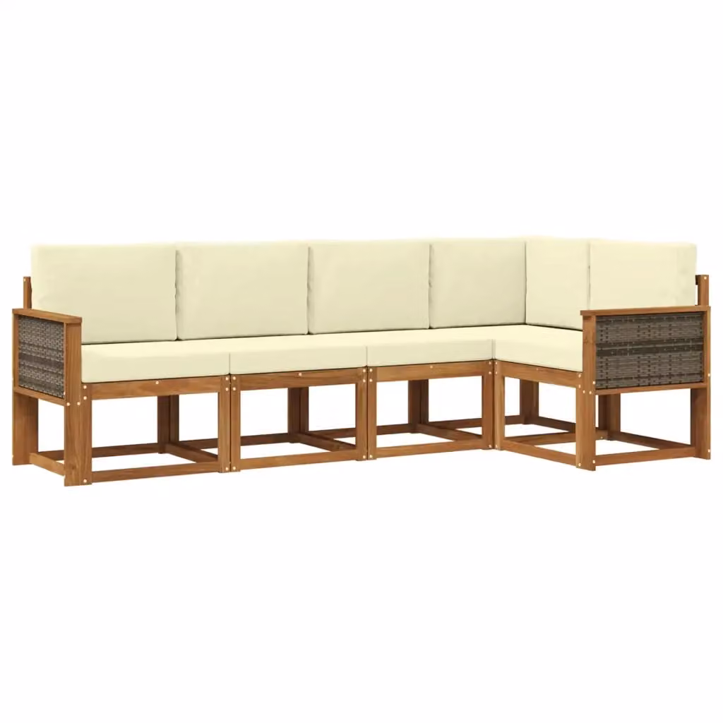 Set di divani da esterno a L vidaXL in legno di acacia con cuscini beige e bianchi – 2