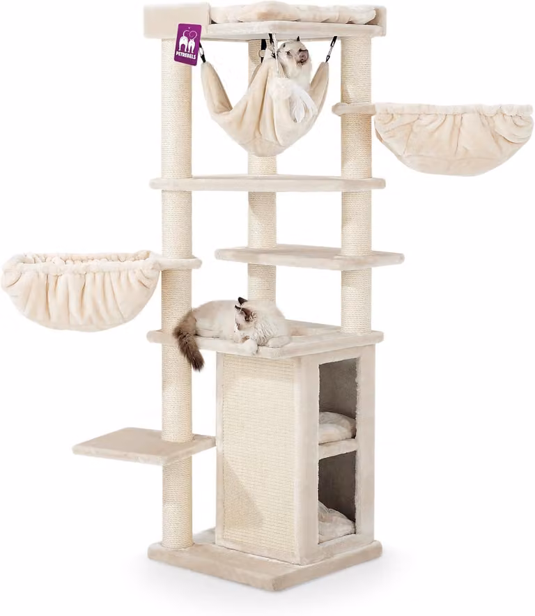 Kratzbaum Ramses: Tiragraffi per gatti, altezza 158 cm, con amaca, color beige/crema