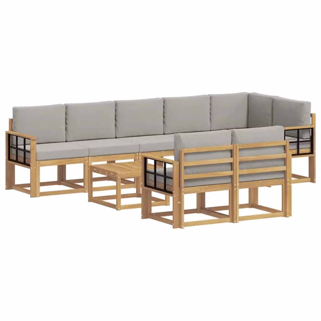 Set di divani da esterno a L vidaXL in legno di acacia con cuscini Bianco e Grigio – 2