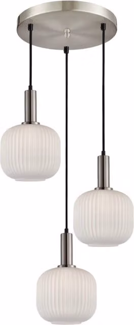 Lampada a sospensione Italux PENZI in metallo cromato con 3 luci in vetro bianco e tecnologia dimmabile