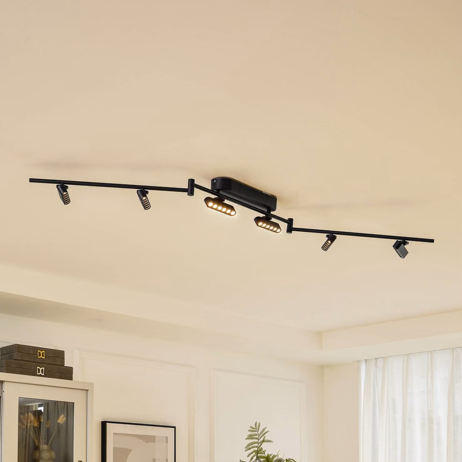 Plafoniera a LED Eldrin Lindby, dimmerabile, Nero, Soggiorno / Sala da pranzo, Metallo, Moderno, Plafoniera LED