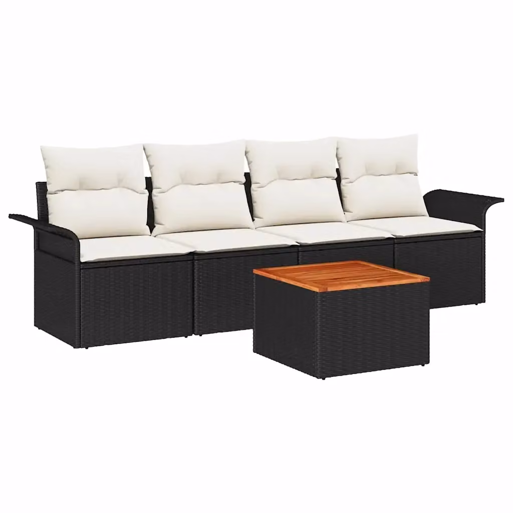 Set Divano da Giardino vidaXL 5 Pezzi con Tavolino, Nero e Beige, Struttura in Acciaio e Cuscini Inclusi – 2