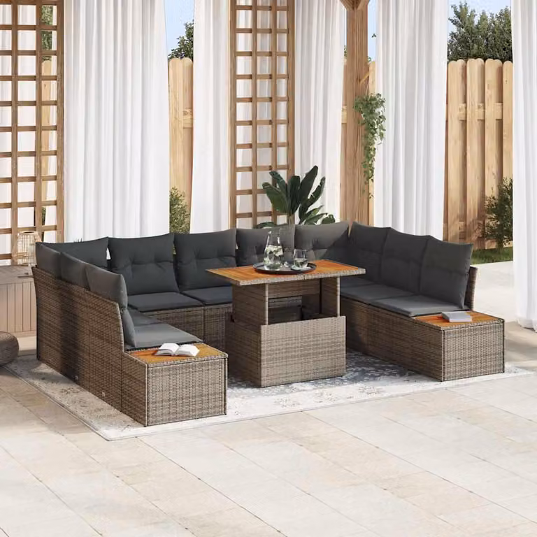 Maison Exclusive - Set da giardino composto da 10 pezzi, divano, colore grigio, realizzato in rattan sintetico