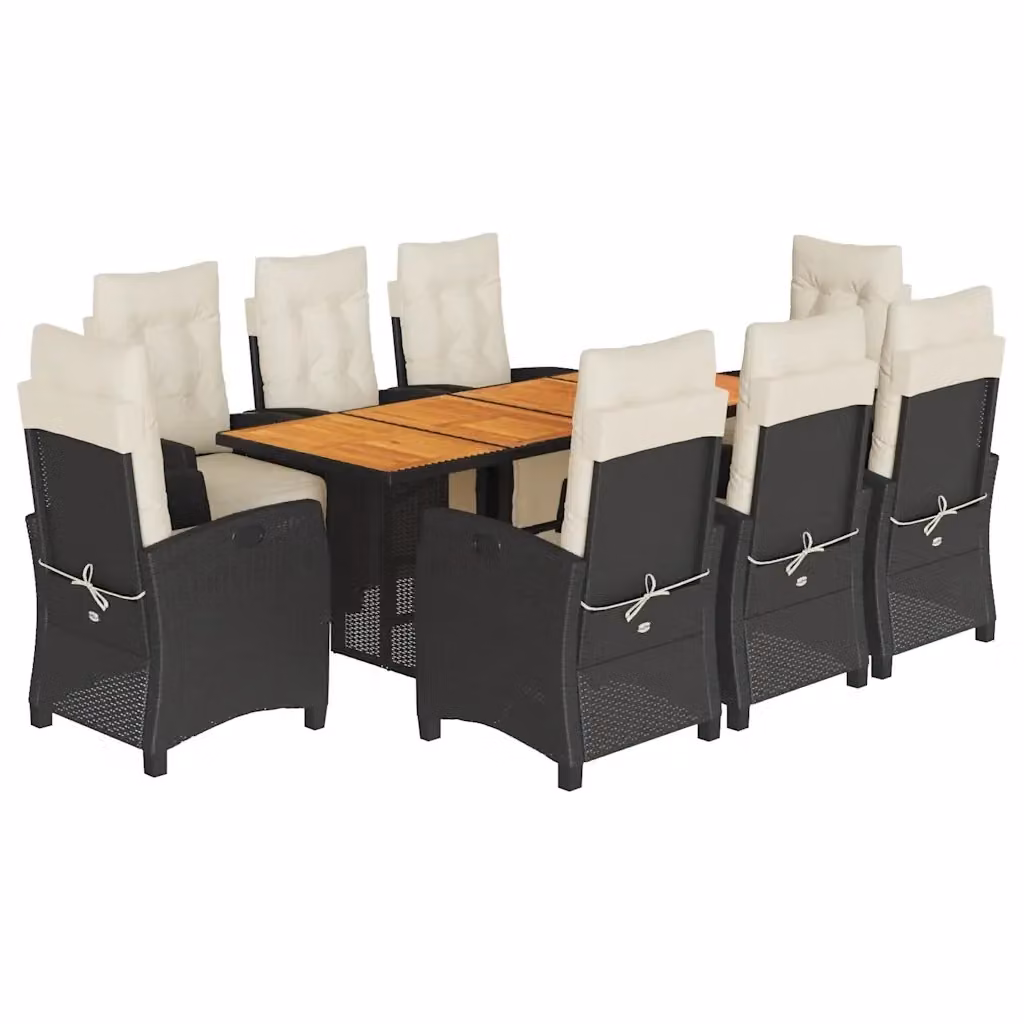 Set da pranzo da giardino vidaXL in polyrattan nero e legno di acacia con 9 pezzi – 2
