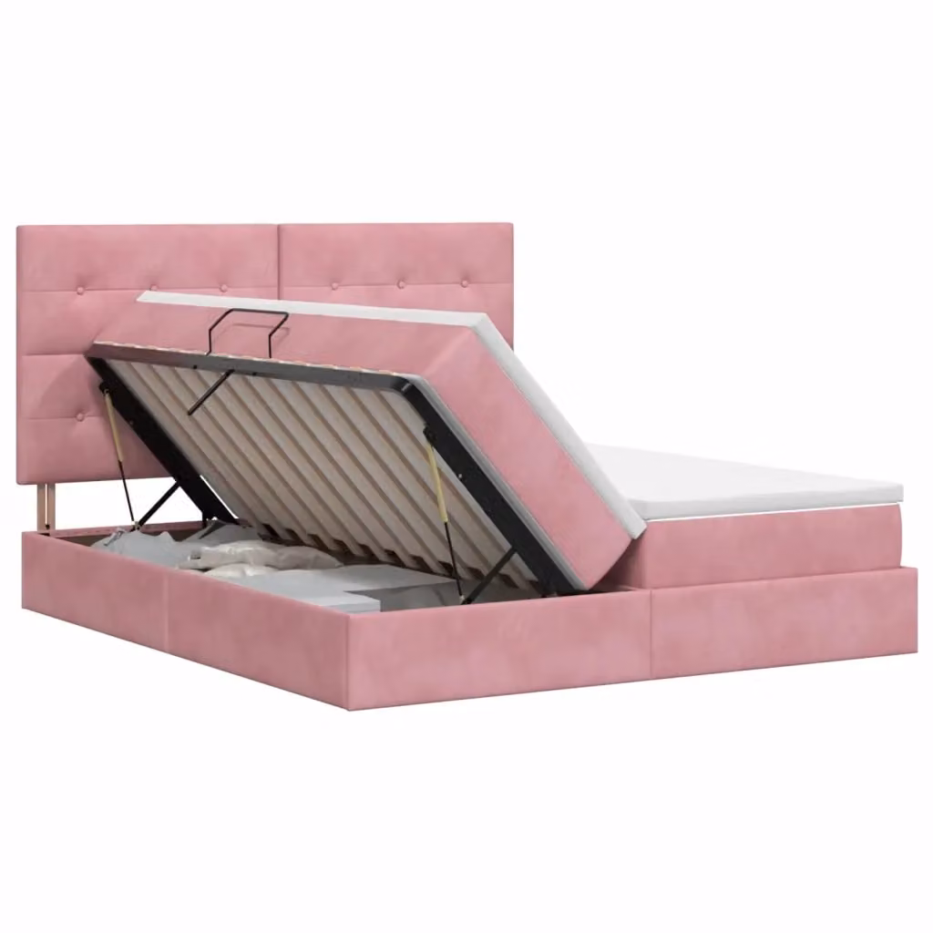 Letto con Contenitore vidaXL in Velluto Rosa con Testiera, L/P: 180 x 200 cm – 2