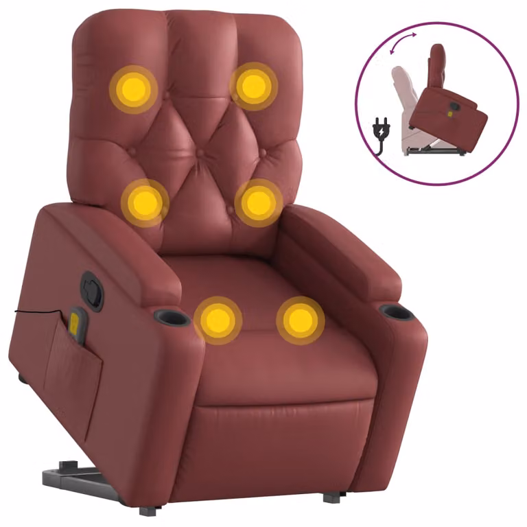 Poltrona Alzapersone Massaggi Reclinabile Rosso Vino Pelle finta