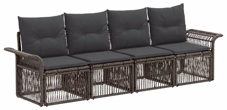 Set di divani da giardino, 4 pezzi, colore grigio, in rattan sintetico