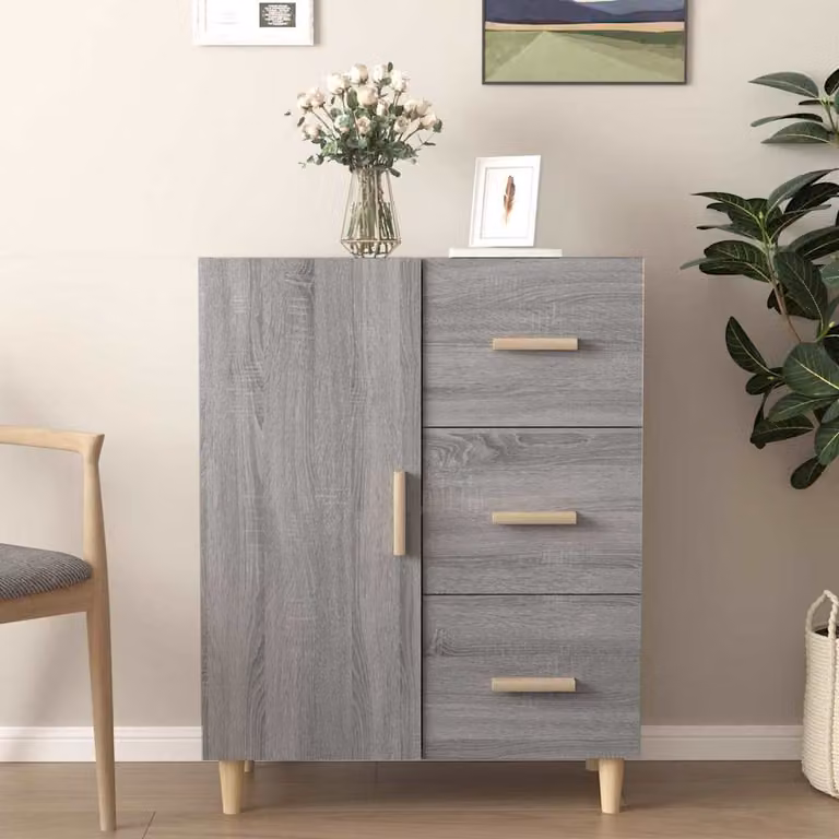 Credenza moderna vidaXL in legno multistrato e MDF, colore Grigio, L 69,5 cm x P 34 cm x H 90 cm