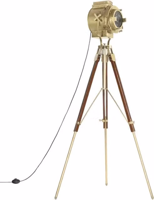 Lampada da Terra a Treppiede Retro vidaXL in Legno e Metallo, Altezza: 193 cm, Colori: Marrone, Rame, Oro/Ottone