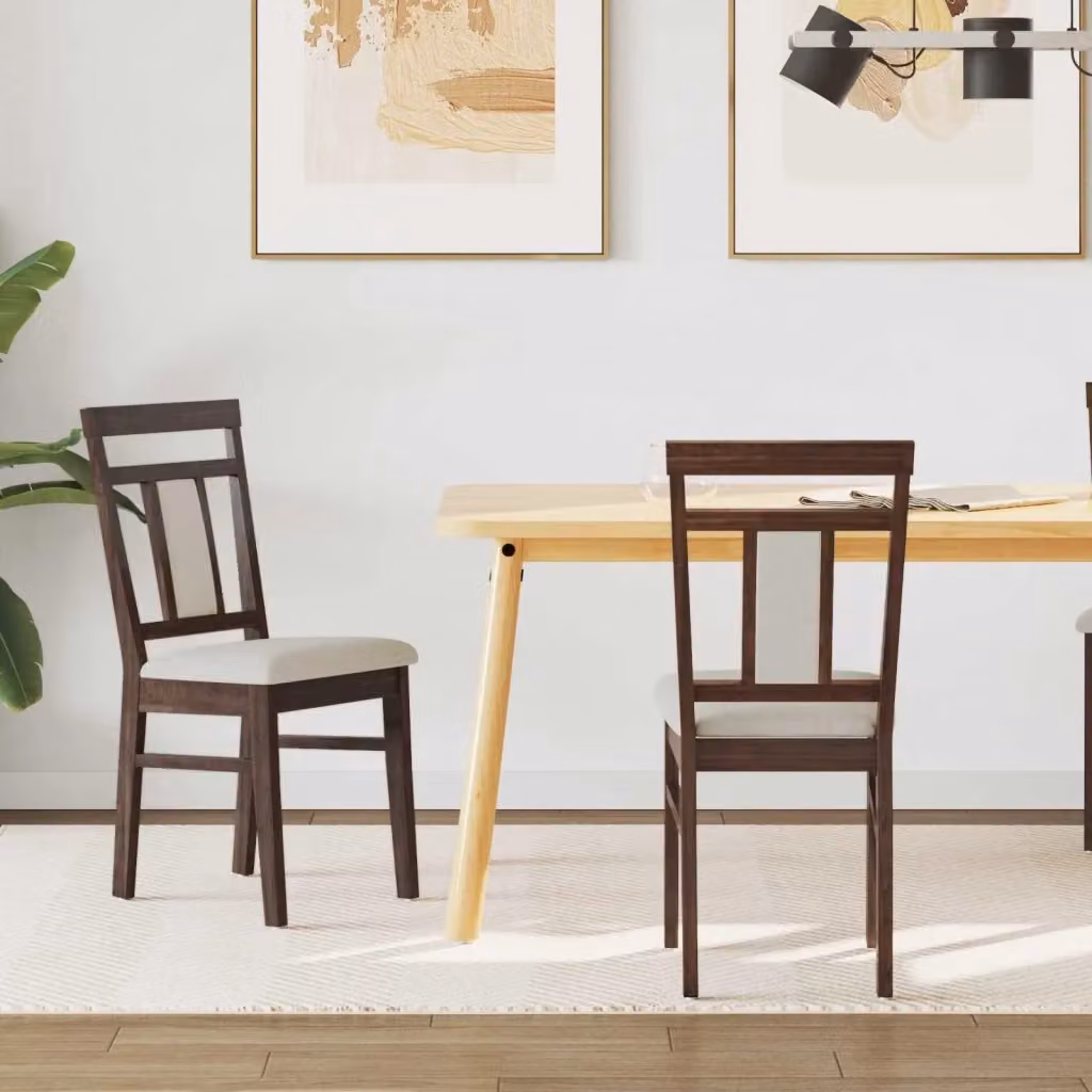 Set di 2 sedie da pranzo in legno di gomma con rivestimento in tessuto marrone per cucina e ufficio domestico – 2