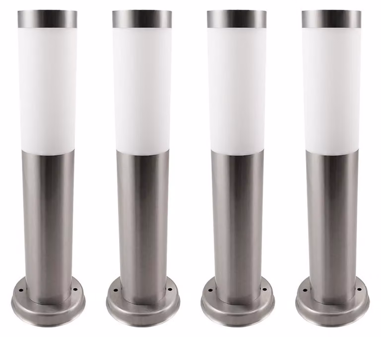 Set di 4 lampade da terra per esterni, acciaio inossidabile, argento, H 45 cm