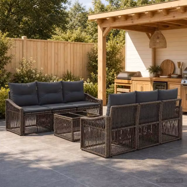 Set Divano da Giardino 7 pz Grigio polyrattan 3435938