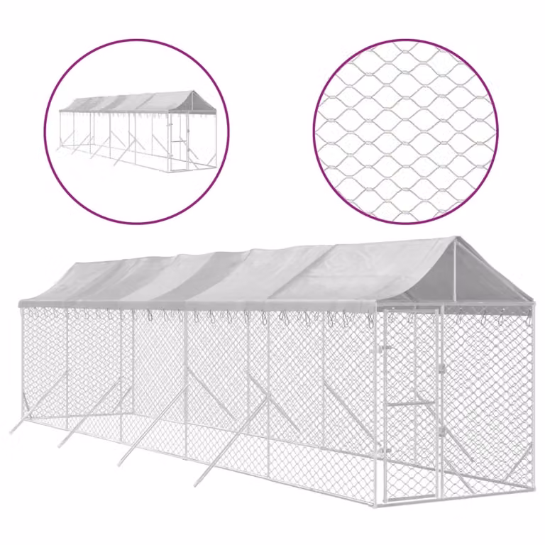 Cuccia Cani da Esterno Tetto Argento 2x10x2,5 m Acciaio Zincato