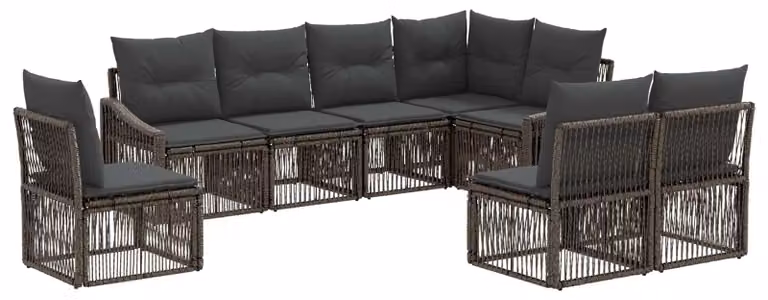 Set da giardino composto da 8 pezzi, colore grigio, realizzato in rattan sintetico