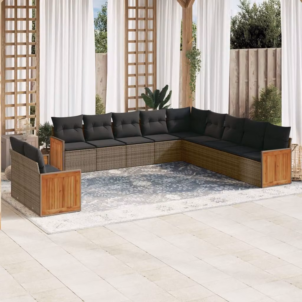 vidaXL Set Divani da Giardino a L 11 pz in Polyrattan Grigio con Cuscini Imbottiti e Rivestimenti Rimovibili – 1