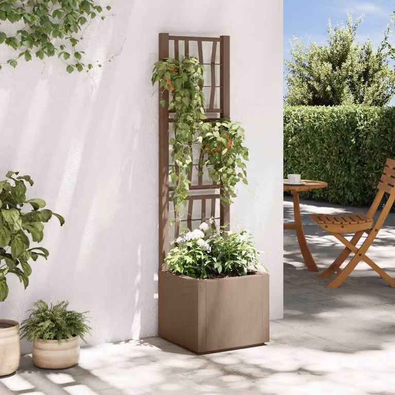 vidaXL Vaso da Giardino con Trellis per Piante Rampicanti, Marrone, L/P/H: 36 x 36 x 140 cm