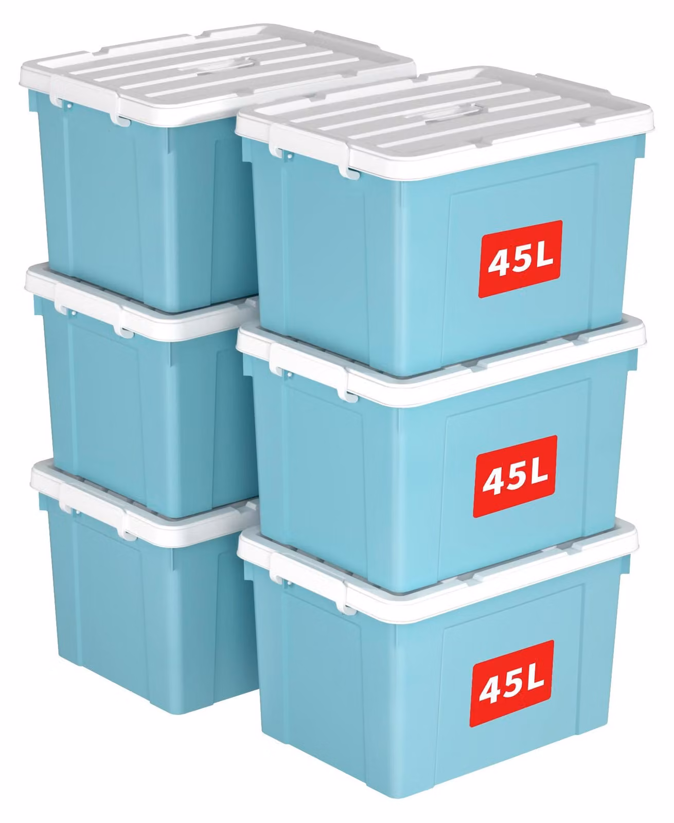 Contenitori di stoccaggio da 45 litri, confezione da 6, con coperchio, per abbigliamento