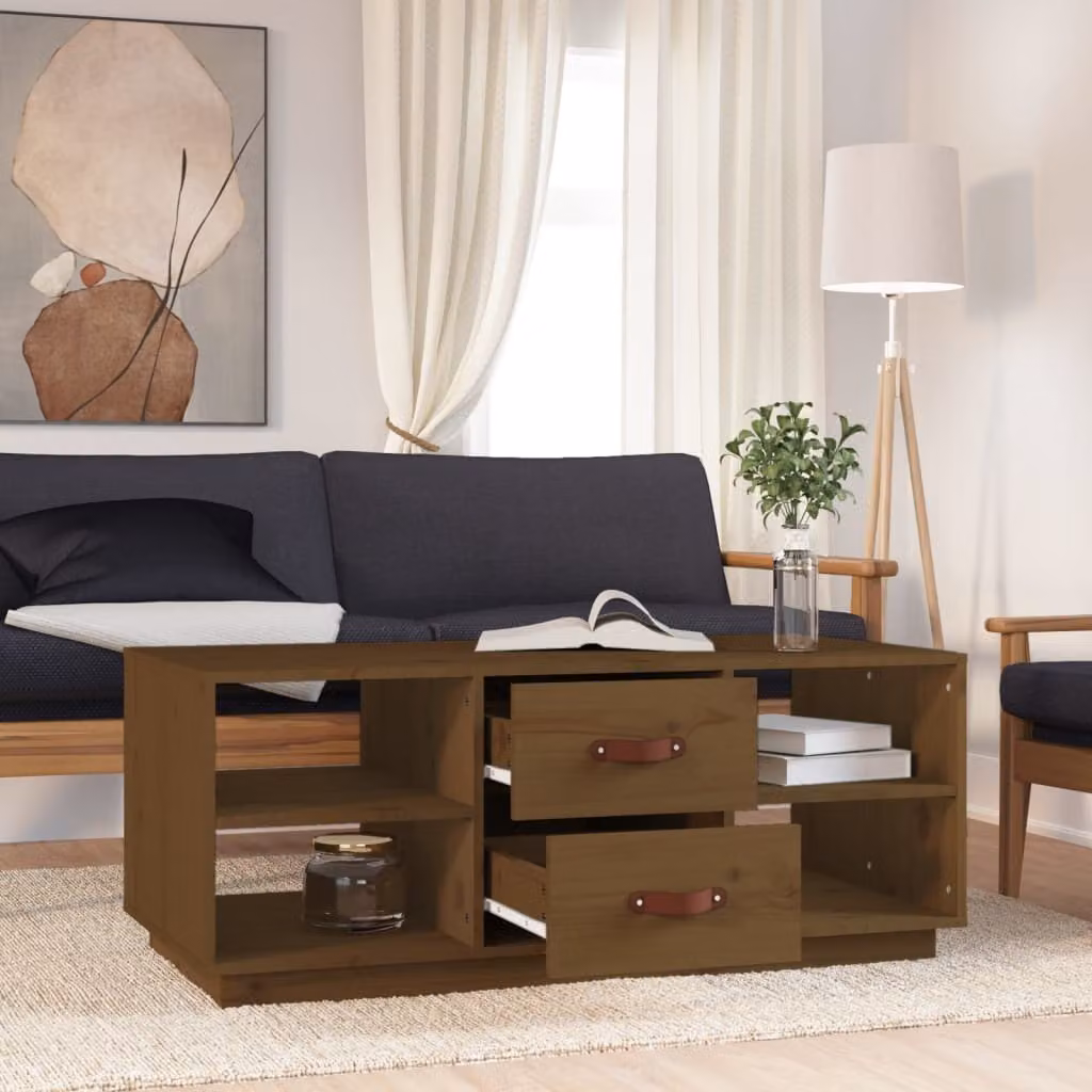 The Living Store Tavolino marrone miele 100x50x41 cm in legno di pino massiccio