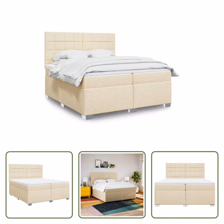 The Living Store Letto a molle con materasso crema 200x200 cm in tessuto