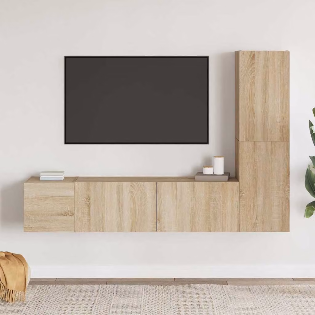 Set di mobili porta TV moderno vidaXL in 3 pezzi color rovere e beige, realizzato in legno e MDF per il tuo soggiorno