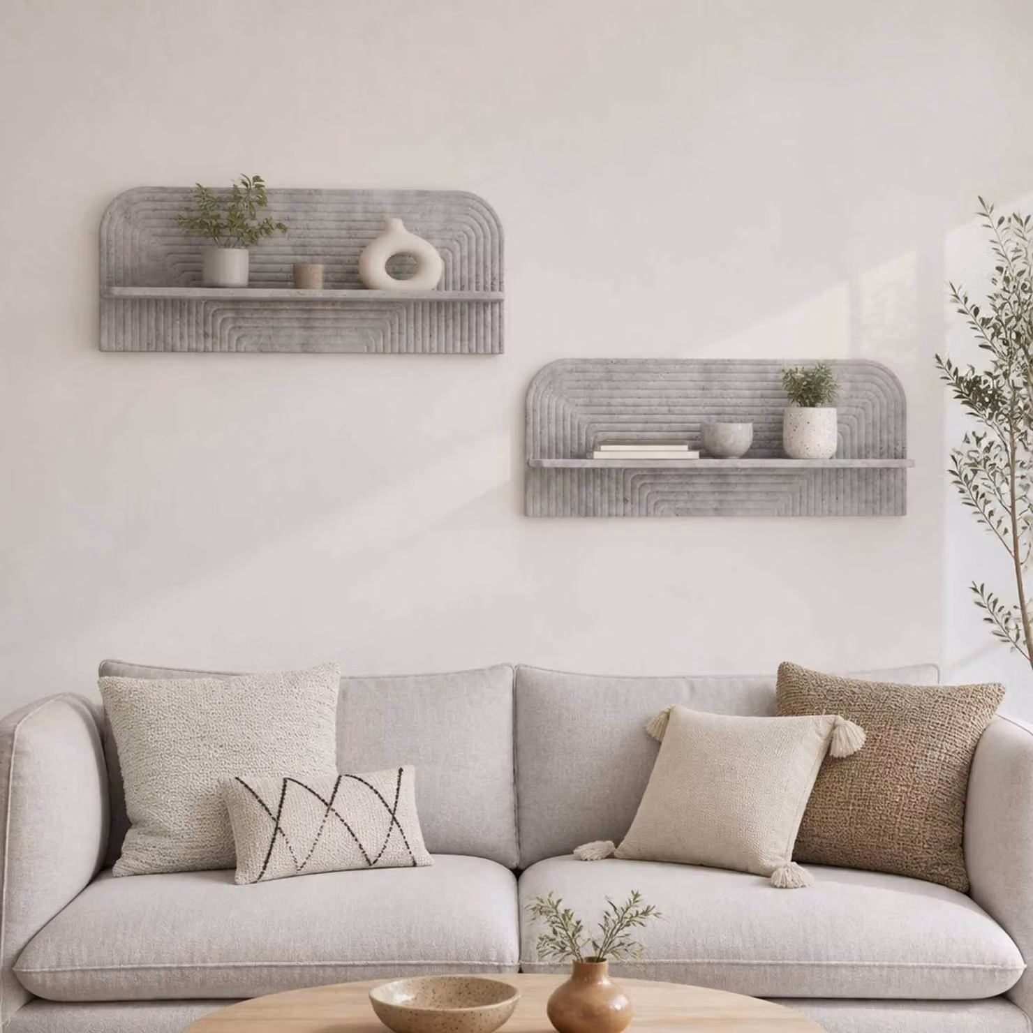 Set di 2 scaffali da parete vidaXL in stile minimalista, colore grigio cemento, L 102 x P 37,5 x H 13,5 cm