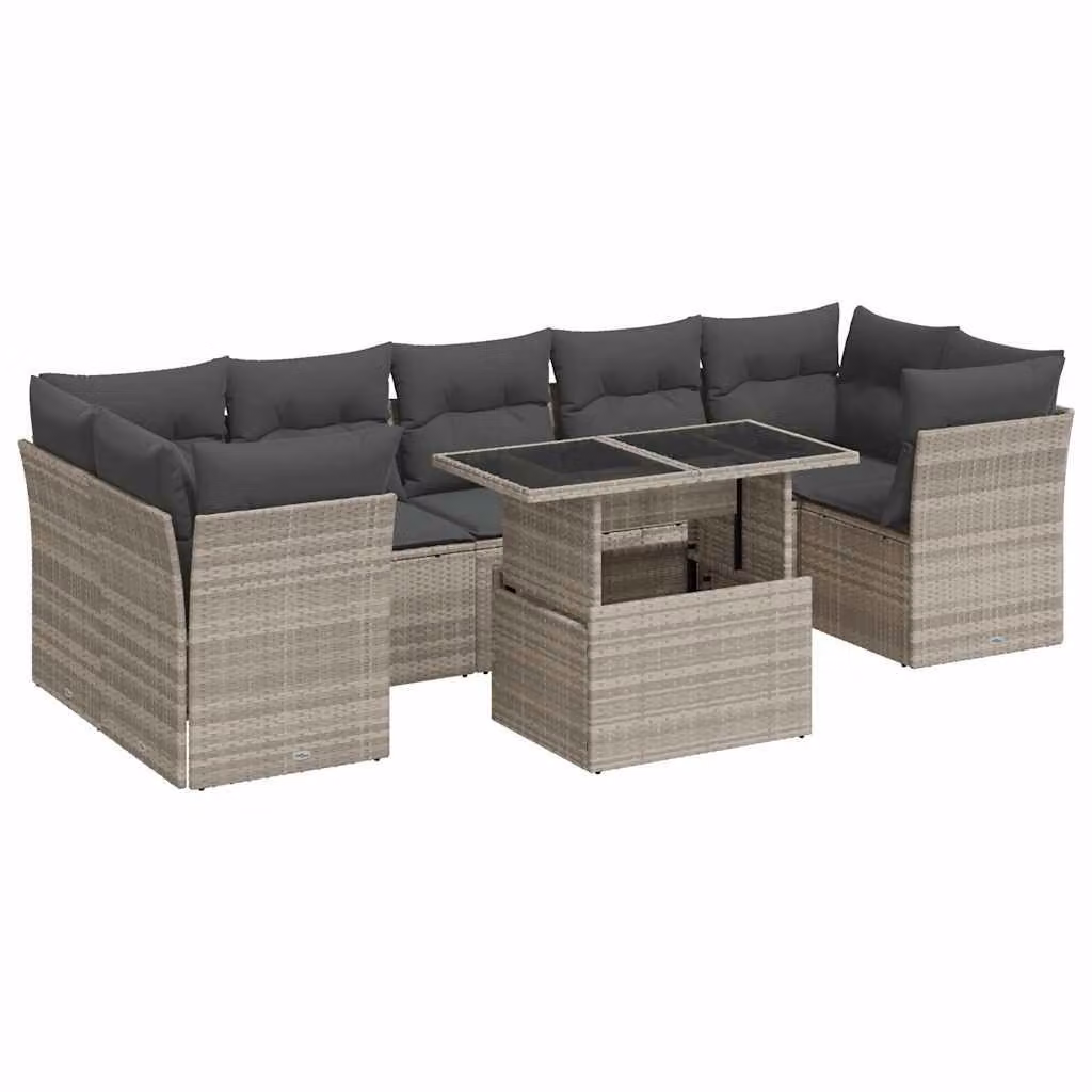 Set Divano da Giardino 8pz con Cuscini Grigio Chiaro Polyrattan