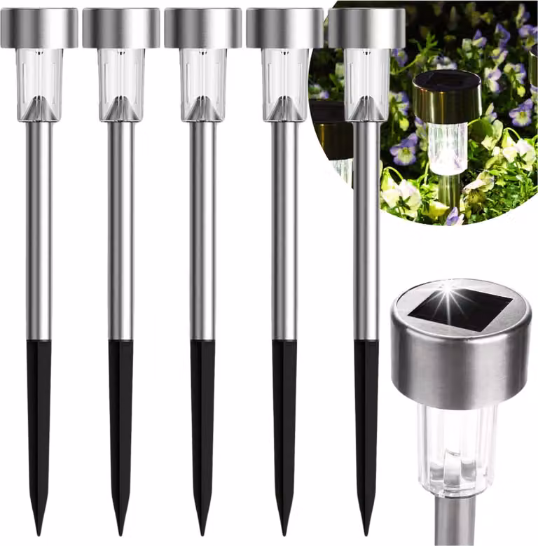 5 pezzi luci solari per palo della lampada all'aperto, luce del giardino, lampada IP44 con sensore crepuscolare BLIXTAR