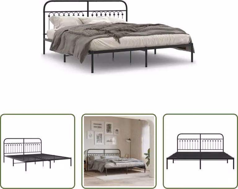 The Living Store Struttura letto con testiera in metallo nero 183x213 cm