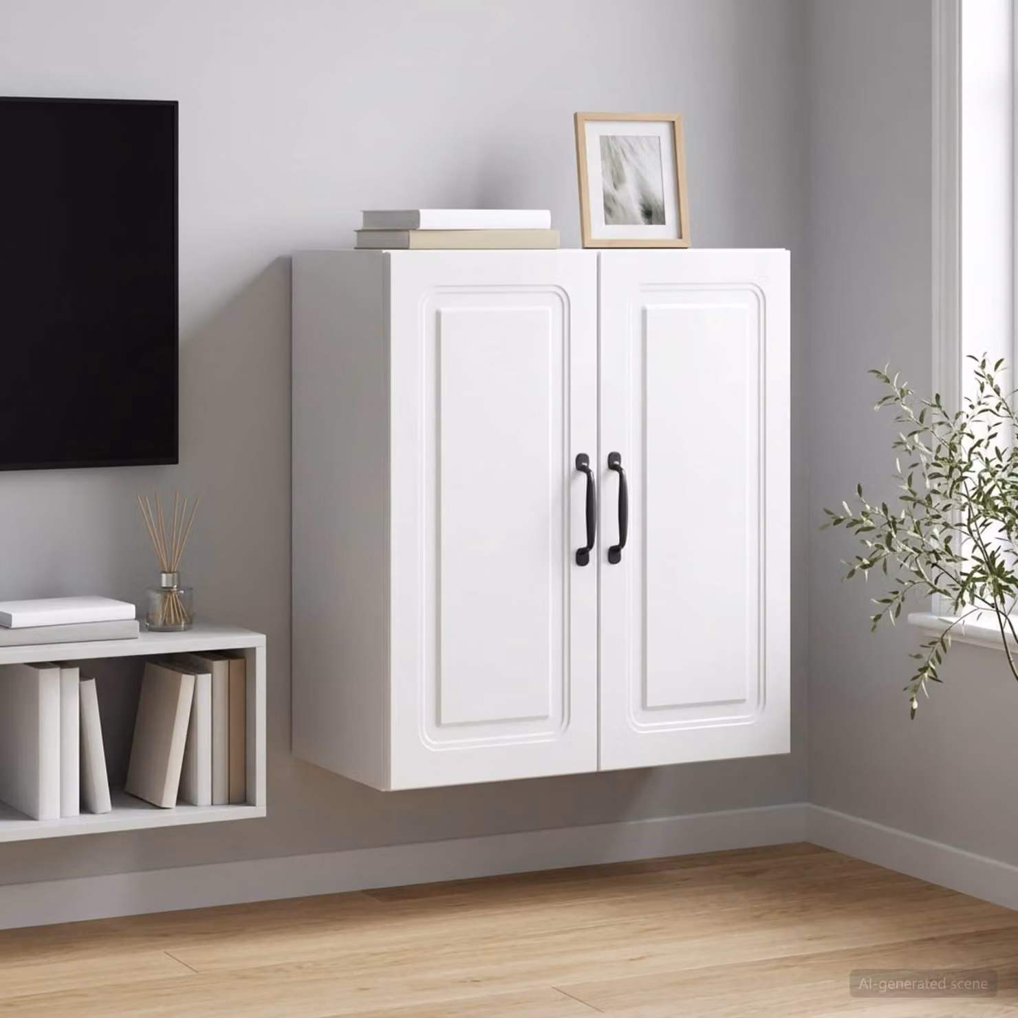 vidaXL Mobiletto a muro bianco lucido in legno con ante a battente e ripiani regolabili L: 59 cm, P: 31 cm, H: 60 cm