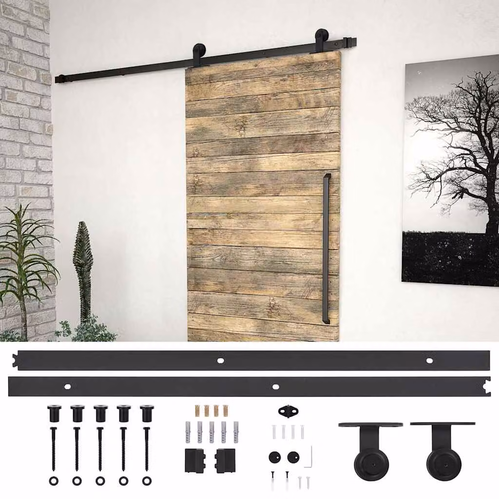 vidaXL Kit di Binari per Porte Scorrevoli SKIEN in Acciaio Nero Opaco, Lunghezza: 200 cm