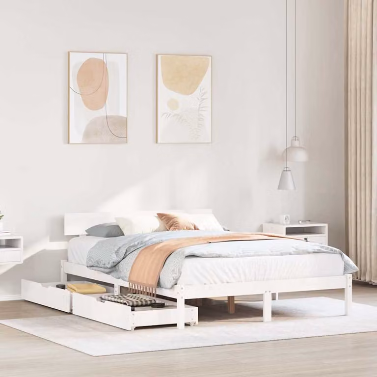Letto senza materasso vidaXL in legno massello di pino bianco con doghe piatte L: 140,5 cm, P: 196,5 cm, H: 70 cm