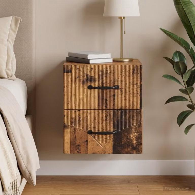vidaXL Mobiletto da notte sospeso in legno marrone stile moderno L: 34,5 cm, P: 33 cm, H: 40 cm