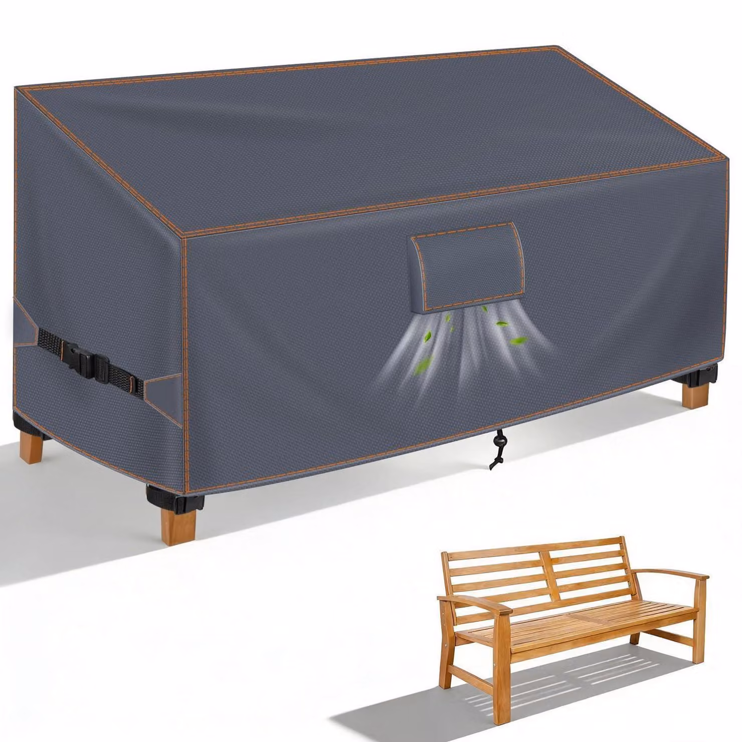 Copertura per panchina da giardino, per 3 posti, dimensioni 163x70x63/86 cm, colore grigio, tessuto Oxford 420D, resistente ai raggi UV, impermeabile
