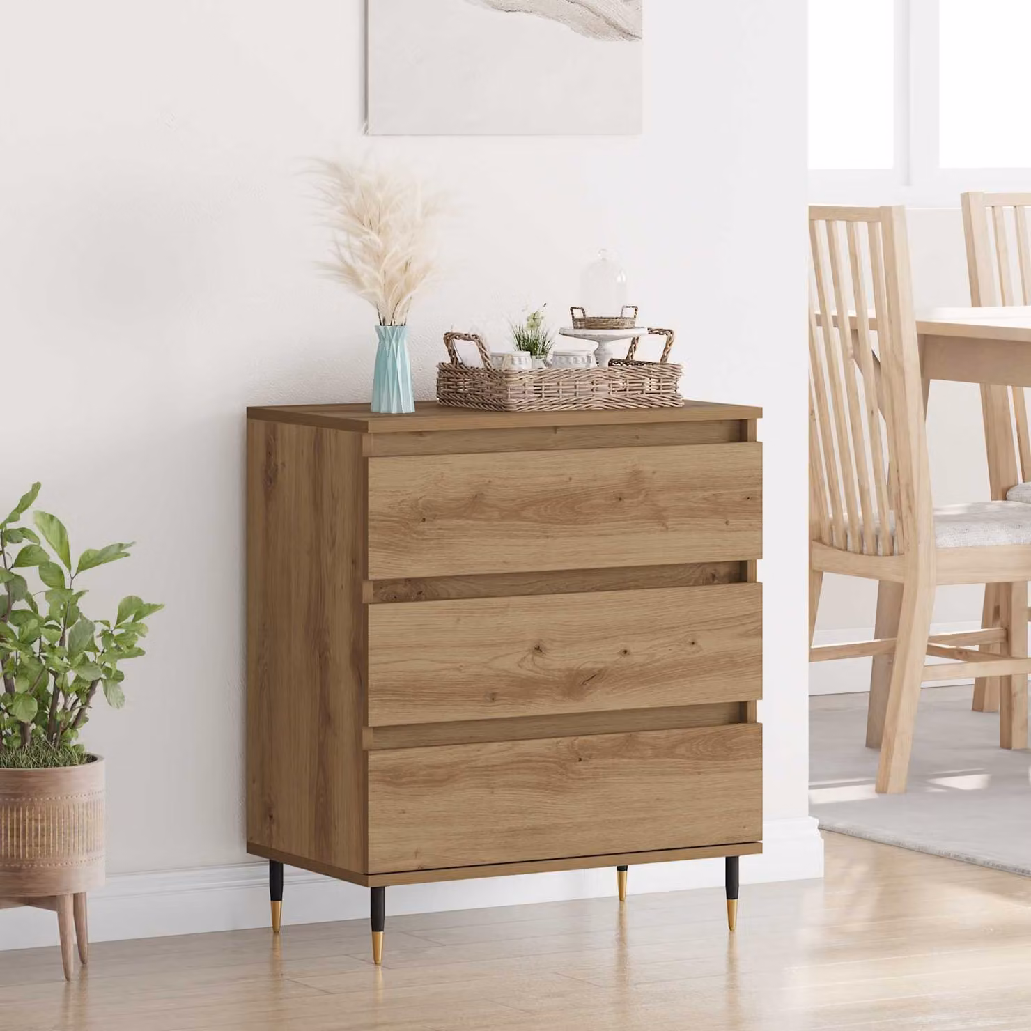 Credenza moderna vidaXL in legno e metallo color rovere, L: 60 cm, P: 35 cm, H: 70 cm