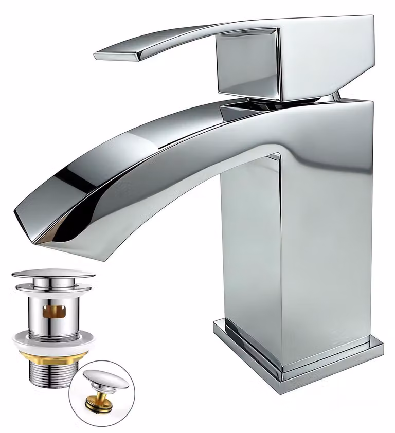 Miscelatore per bagno con erogatore a cascata e kit di scarico