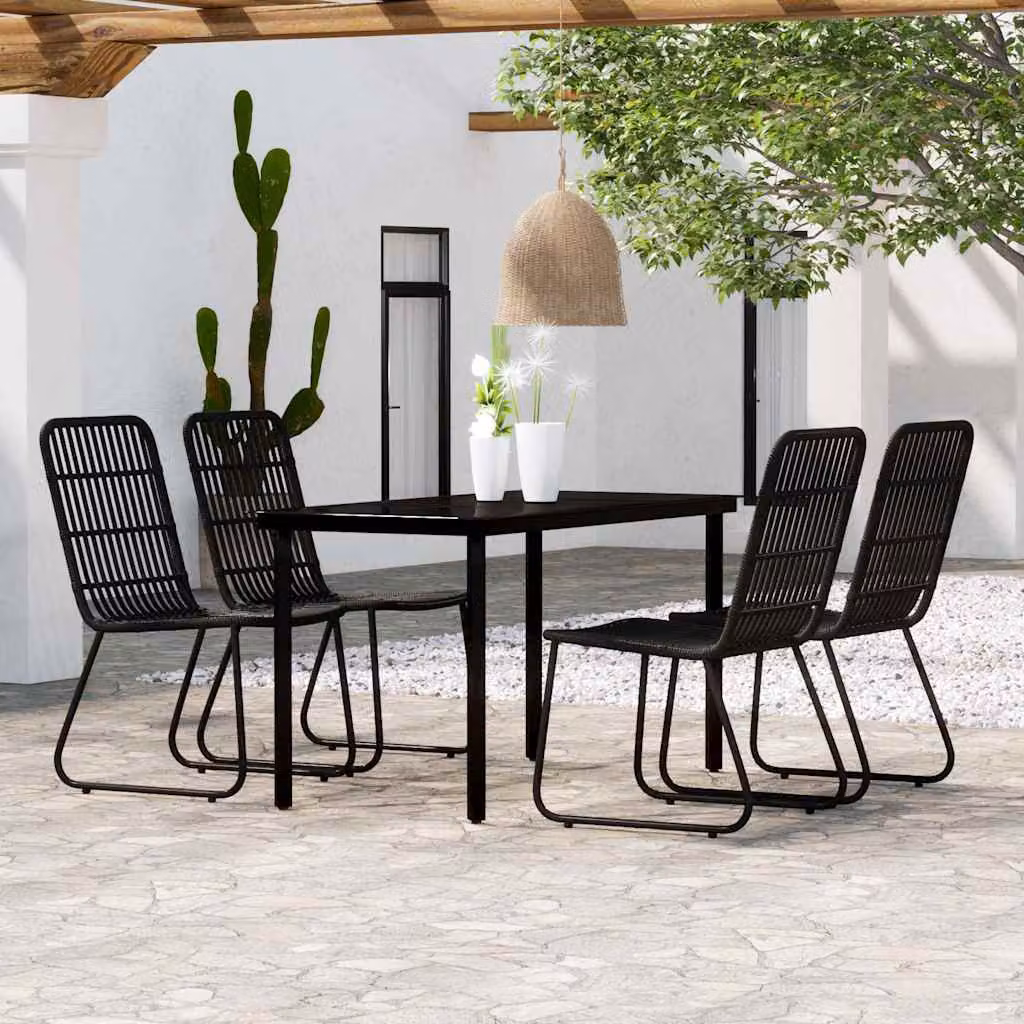 Set da pranzo da giardino vidaXL in metallo e vetro nero con 5 pezzi