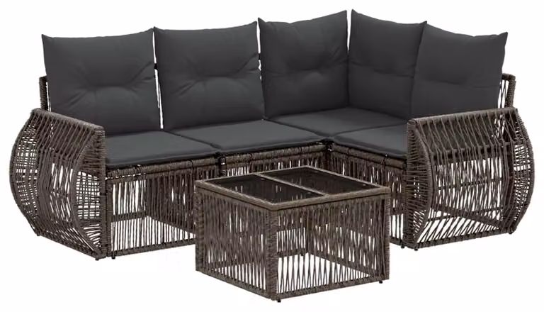 Set Divano da Giardino 5 pcs Grigio e Grigio Scuro polyrattan